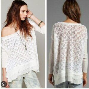 Free People Windows To My Soul Lace Sweater Sz XS Distressed Boho Beachy